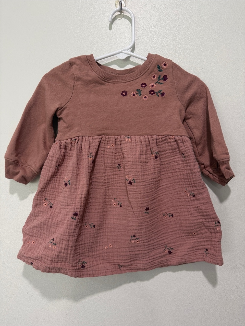 Carter's Dusty Rose Floral Knit & Gauze Dress